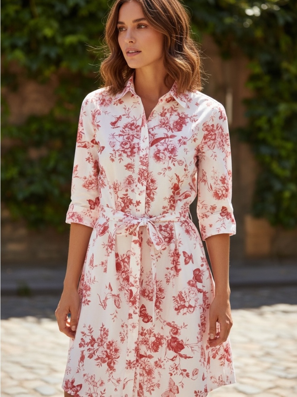Cynthia Steffe White Dress with Red Floral Print